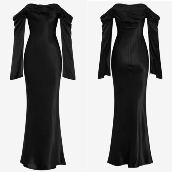 Meshki Giselle Off Shoulder Cowl Neck Satin Maxi Gown Dress XXS - NEW - Picture 2 of 15